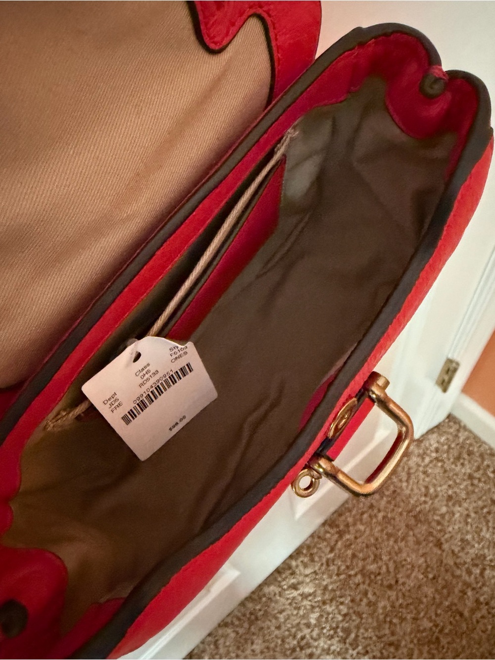 J Crew Red Leather Crossbody Bag with Brass Buckle - Picture 9 of 11